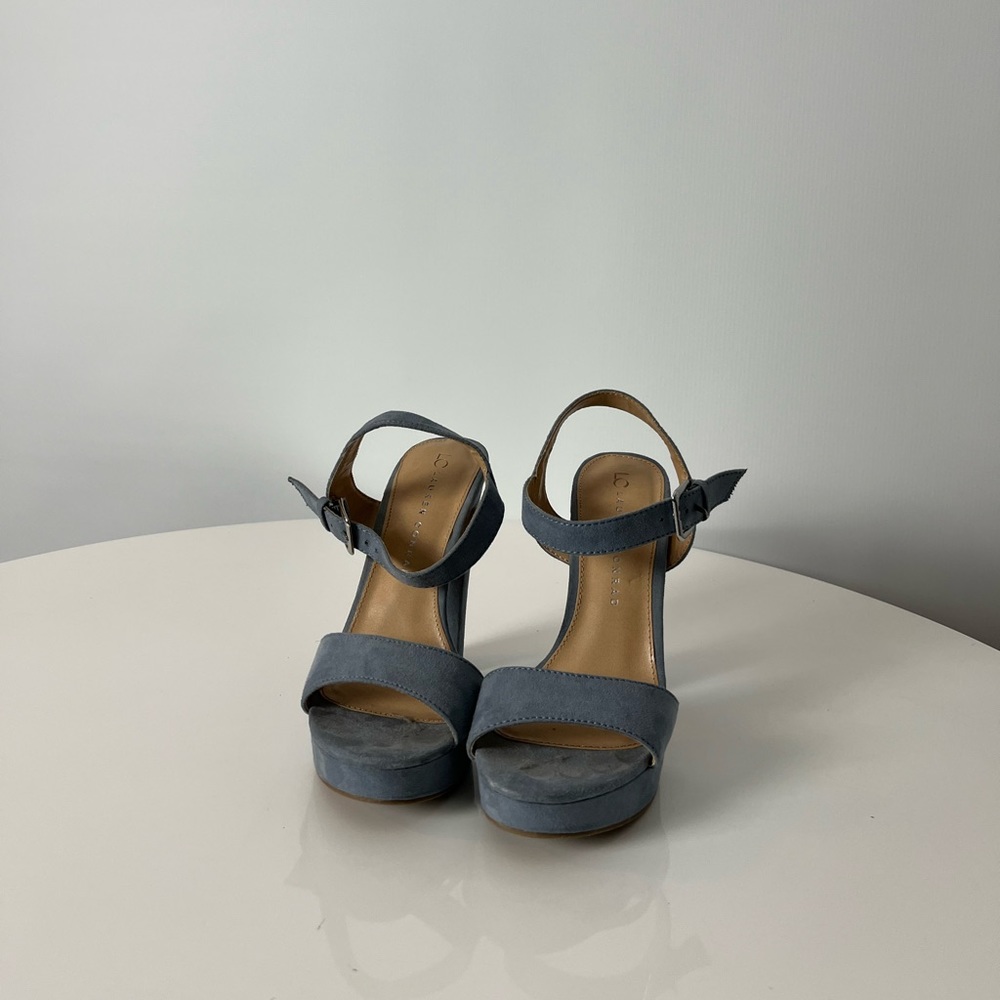 Lauren Conrad baby blue velvet block heels